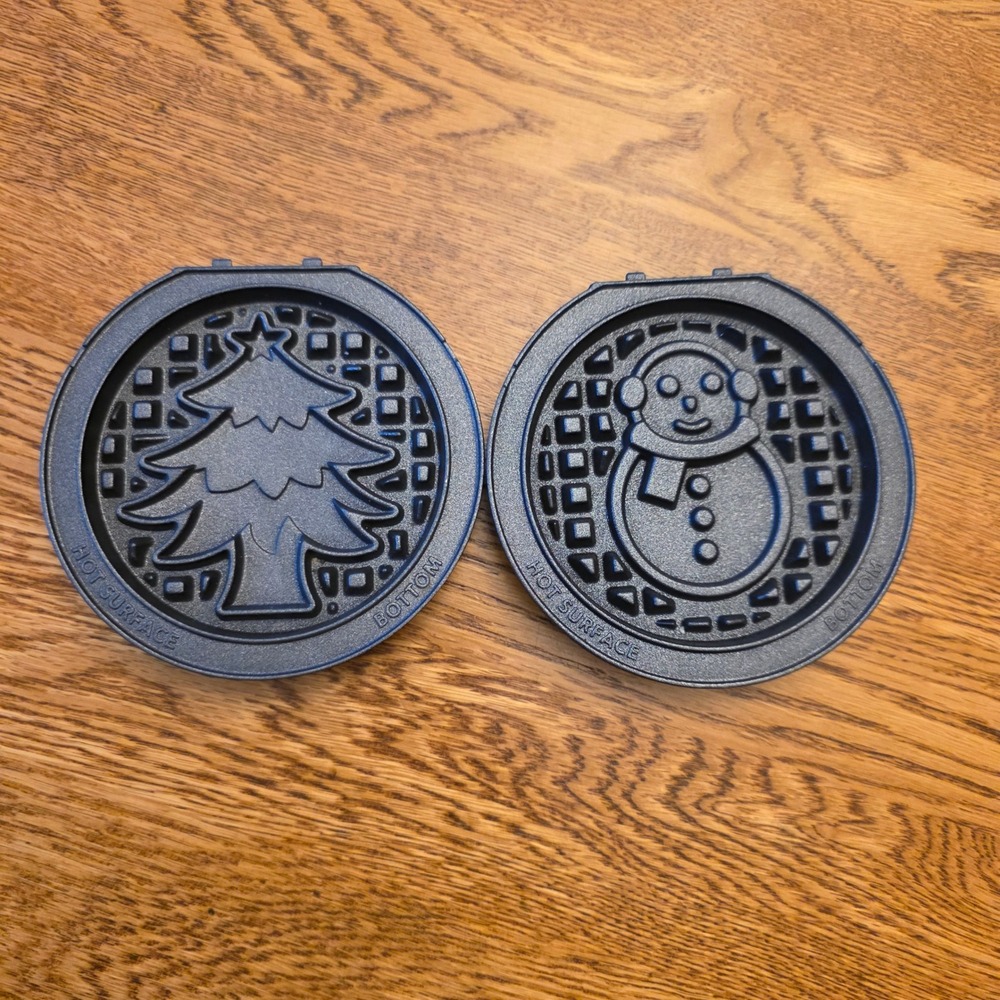Dash Mini Waffle Maker Iron Plates Christmas Tree‎ Snowman Holiday Baking Molds